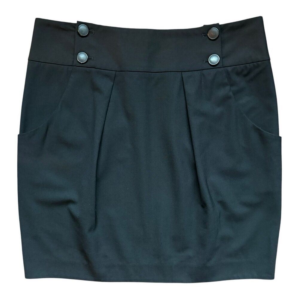 Theory Black Maryelia Tailor Pleated Mini Skirt Size 10 Pockets Classy w Buttons